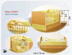Bretco Design - Patut copii CINDY -Transformabil (cu sertar) - Galben  140x70 cm